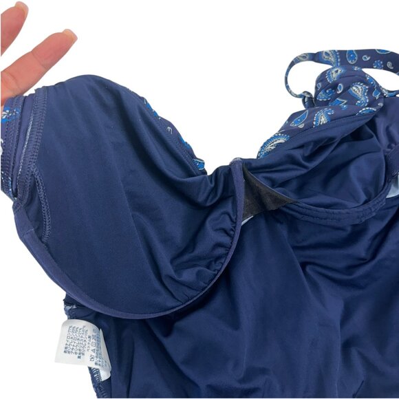 Lands End Women Paisley Print Ruched Side Tankini Top Unpadded Built-In Bra SZ16 - Picture 7 of 11